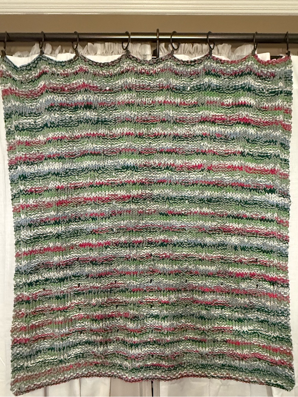 Multi-color striped handmade Crochet vintage blanket green pink blue cream hues - Picture 2 of 7